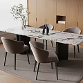 Dining table and chair combination rectangular multi-person 3d model