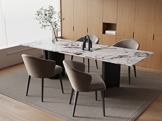 Dining table and chair combination rectangular multi-person 3d model