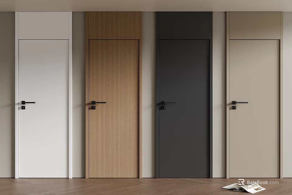 Modern Style Hinged Doors in White Wooden Black and Beige for Home Interior Design 3d model 