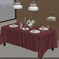 Cozy Dining Table With Red Tablecloth Tableware Candles And Flower Bouquet By Wooden Cabinets