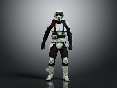 Sci Fi Character And Creature In White Helmet Black Armored Suit With Tactical Gear 3d model