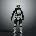 Sci Fi Character And Creature In White Helmet Black Armored Suit With Tactical Gear