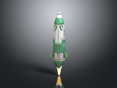 Green And White Military Rocket With Multi Stage Design Launching Flame 3d model