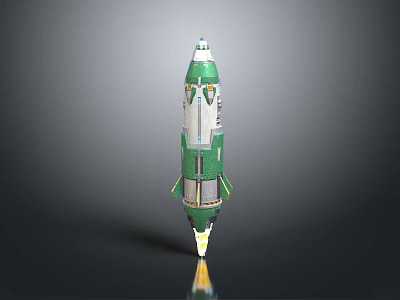 Green And White Military Rocket With Multi Stage Design Launching Flame 3d model Green And White Military Rocket With Multi Stage Design Launching Flame 3d model