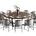 Round Dining Table Set With Matching Chairs Tableware And Vase Decoration 3d model