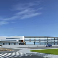 Modern Office Building Exterior With Glass Curtain Wall Green Lawn And Parking Lot