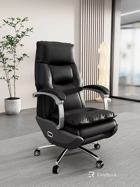 Modern Black Leather Office Chair With Comfortable Adjustable Design And Silver Frame 3d model