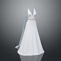 White V Neck Wedding Dress With Belt And Floor Length Skirt On Grey Background