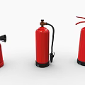 Red Fire Extinguishers With Different Designs And Safety Labels On White Background 3d model