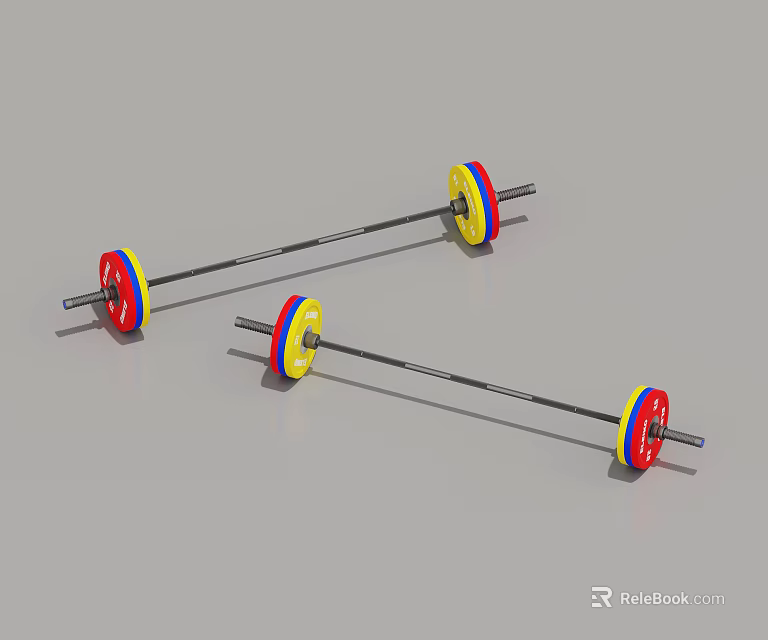 Colorful Weight Plates Barbell As Fitness Sports Equipment With Metal Bar 3d model 