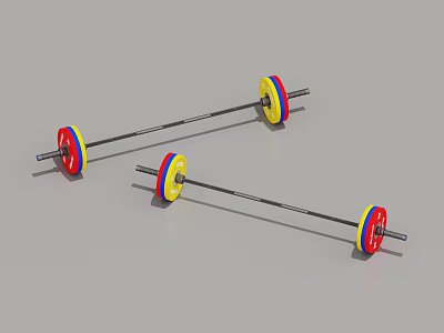 Colorful Weight Plates Barbell As Fitness Sports Equipment With Metal Bar 3d model