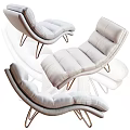 Modern White Leather Recliner with Metal Legs and Soft Knitted Blanket
