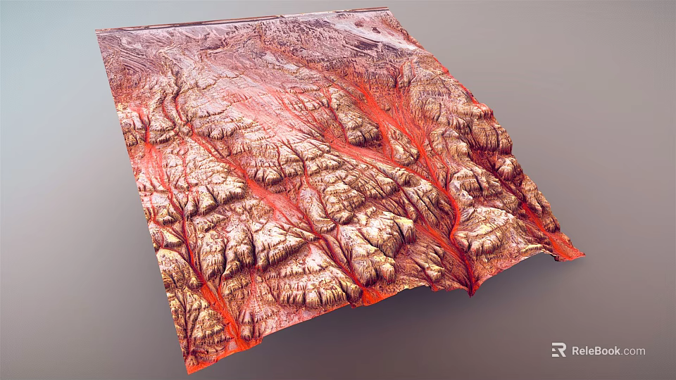 Garden Landscape with Red Brown Texture and Undulating Terrain Ravines Design 3d model 