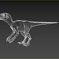 Green Dinosaur With Blue Stripes Standing On White Background And Yellow Eyes