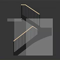 Modern Sleek Staircase With Wooden Steps Metal Railing And Glass Platform Design 3d model