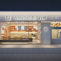 Modern Dessert Storefront With Glass Windows Display Cases Filled With Pastries Breads And Marble Walls