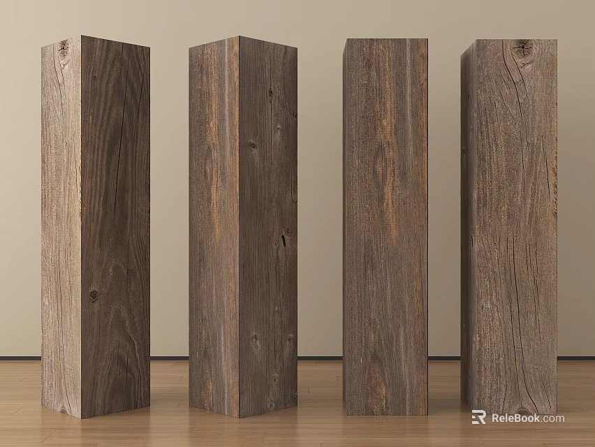 Four Wooden Pillars With Natural Wood Grain And Modern Design 3d model 