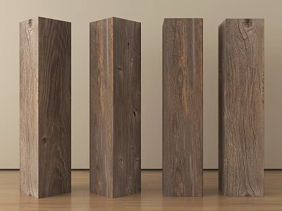 Four Wooden Pillars With Natural Wood Grain And Modern Design 3d model