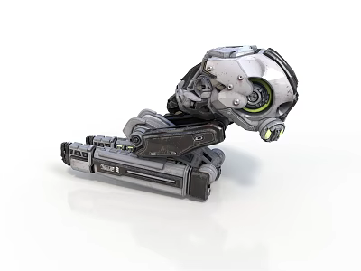 Futuristic Mechanical Robot Creature With Silver Black Body And Green Glowing Parts 3d model