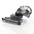 Futuristic Mechanical Robot Creature With Silver Black Body And Green Glowing Parts