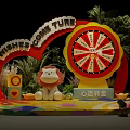 Activity Display Wall with Wishing Turntable Lion Doll Green Plants and Wishes Come True Archway