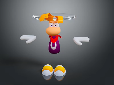Cartoon Character Featuring Orange Hat Purple Body White Hands Egg Shaped Objects And Transparent Halo 3d model