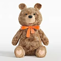 Cute Brown Plush Teddy Bear Toy With Orange Bow And Heart Shaped Paws
