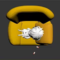 Yellow Chair Modern Design With White Doll Resting On Seat And Red Dice Beside It