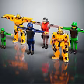Colorful Robot And Soldier Toy Figures Stretching Arms In Different Colors