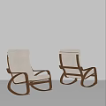 Modern Rocking Chairs With White And Dark Brown Upholstery And Curved Wooden Frames