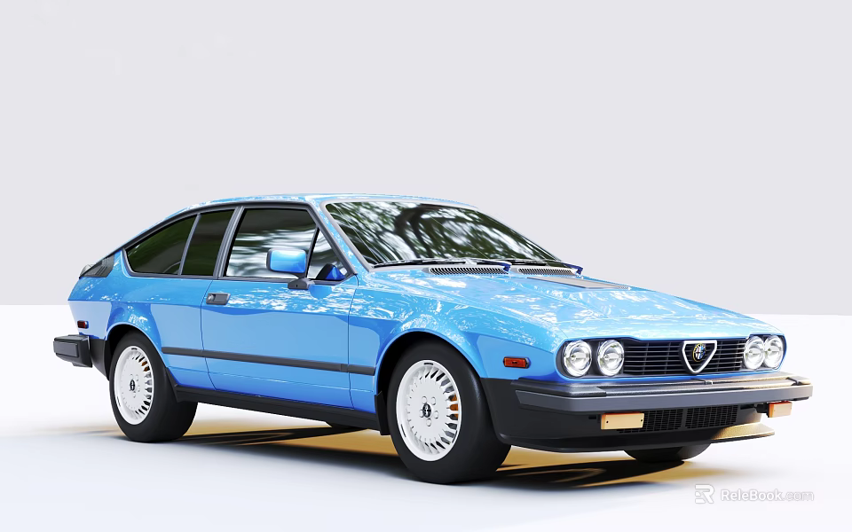 Blue Classic Coupe Car With Retro Exterior And Smooth Lines 3d model 