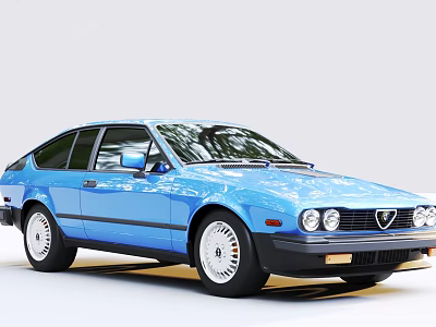 Blue Classic Coupe Car With Retro Exterior And Smooth Lines 3d model