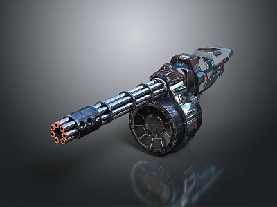 Futuristic Gatling Gun Weapon With Metallic Structure Multiple Barrels And Rotating Mechanism 3d model