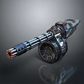 Futuristic Gatling Gun Weapon With Metallic Structure Multiple Barrels And Rotating Mechanism