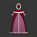 Man Wearing Pink Dress And Red Cloak Standing On Black Background With Reflection