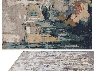 Abstract Square Rug With Mixed Gray Blue Beige Brown Textured Design For Living Room 3d model