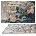 Abstract Square Rug With Mixed Gray Blue Beige Brown Textured Design For Living Room