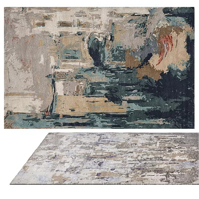Abstract Square Rug With Mixed Gray Blue Beige Brown Textured Design For Living Room 3d model