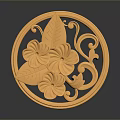 Orange Circular Carved Decorative Plaque With Floral Leaf And Scroll Patterns 3d model