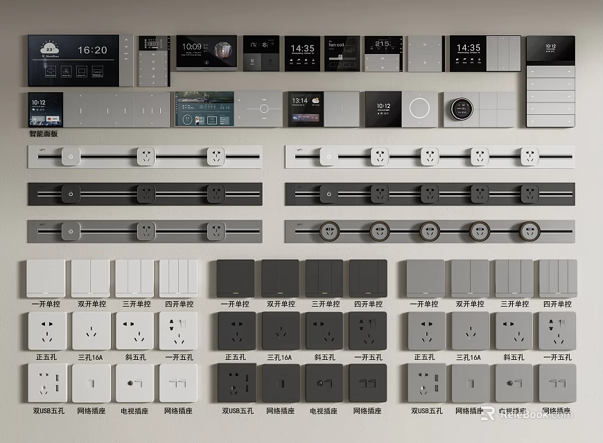 Modern Switch Panels With Various Styles And Black White Gray Color Options For Home Use 3d model 