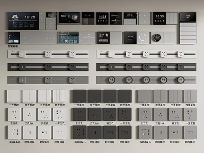 Modern Switch Panels With Various Styles And Black White Gray Color Options For Home Use 3d model