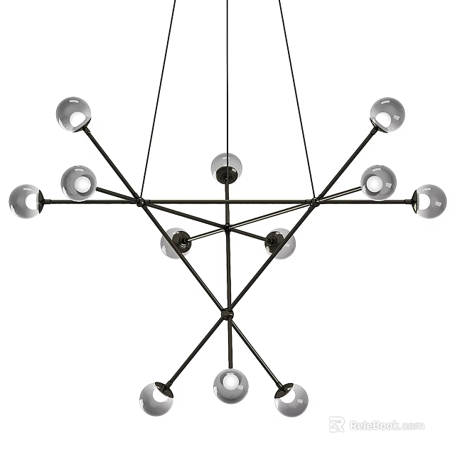 Modern Sputnik Chandelier with Branched Metal Frame and Clear Glass Globes for Interior Decor 3d model 