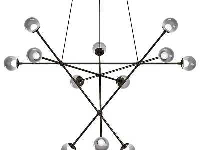 Modern Sputnik Chandelier with Branched Metal Frame and Clear Glass Globes for Interior Decor 3d model
