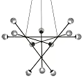 Modern Sputnik Chandelier with Branched Metal Frame and Clear Glass Globes for Interior Decor