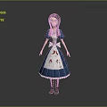 Game Film Character 3D Model With Blue Dress White Apron Red Heart Patterns Brown Hair