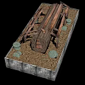 Ancient Wooden Drum Structure On Stone Base With Round Stones And Dirt Ground