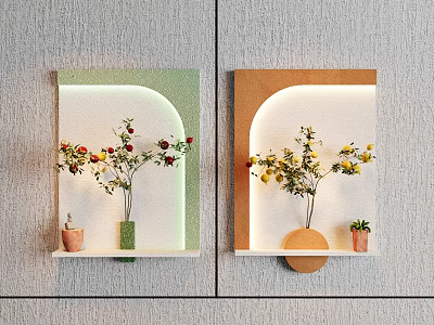 Modern Wall Decor With Plants And Lighting 3d model
