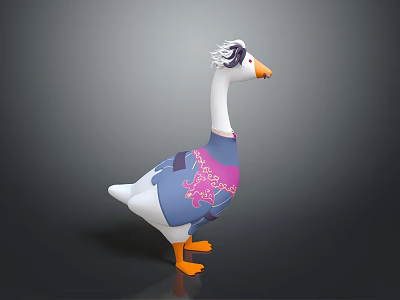 Goose Sculpture With White Body Orange Feet Beak Feather Head And Purple Pink Patterns 3d model