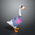 Goose Sculpture With White Body Orange Feet Beak Feather Head And Purple Pink Patterns