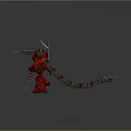 Red Armored Warrior Creature With Spiked Armor Sickle Like Weapons And Conical Arms